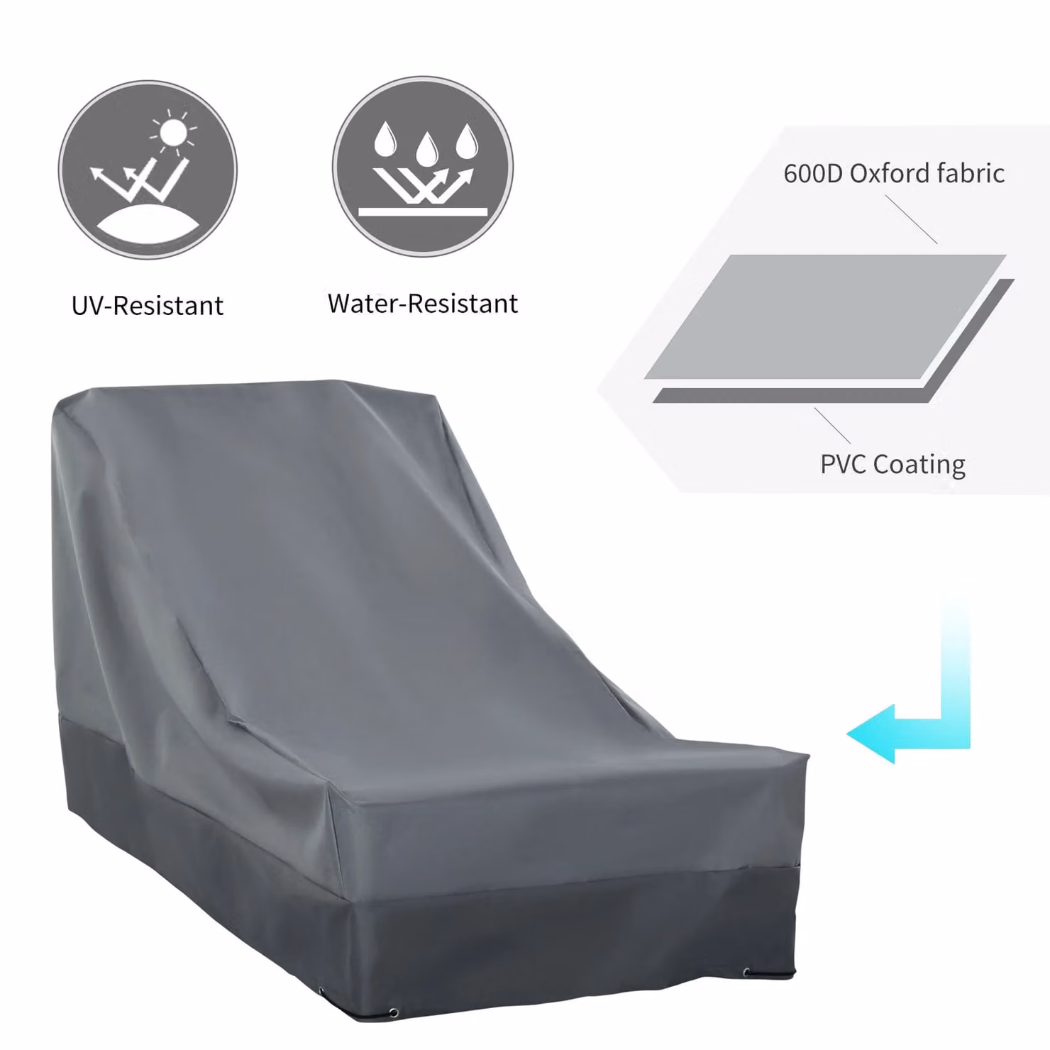 Outsunny Water Repellent Corner Sofa Protective Cover, Grey, W/D/H: 200 x 86 x 82 cm – 4