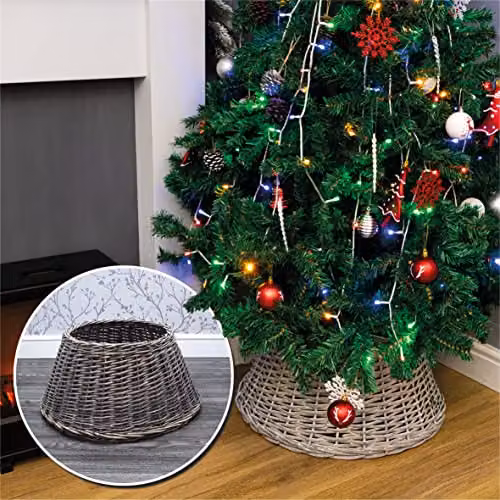 St. Helens Home and Garden Hand Woven Rattan Christmas Tree Skirt Basket in White Wash, W/D/H: 28.0 x 57.0 x 57.0 cm – 2