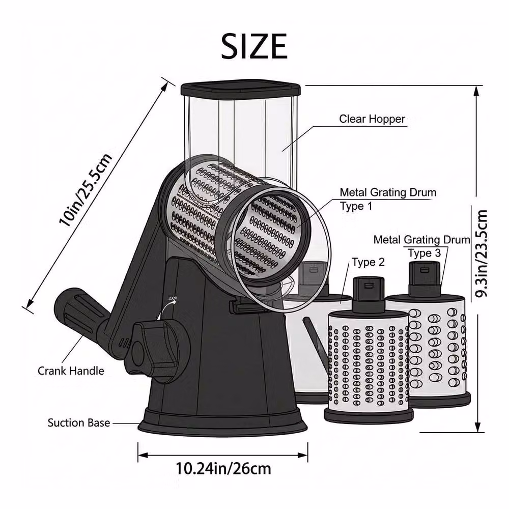 Dragodirect 3 in 1 Rotary Cheese Grater and Shredder with Handle in Black – 2