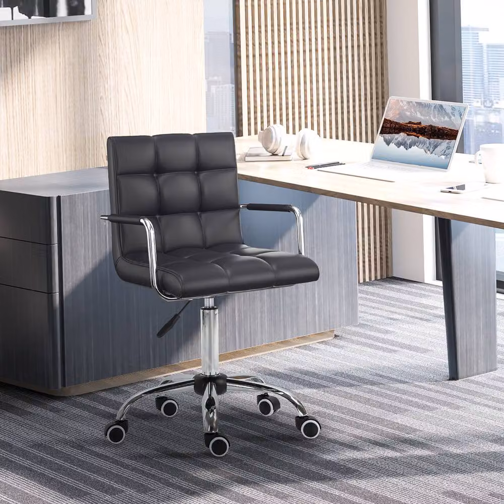 STILVORA Black Synthetic Leather Task Chair with Armrests and Castors – 2