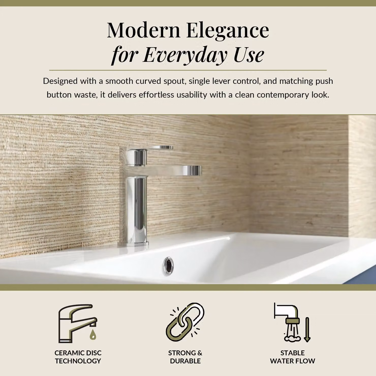 Balterley Current Round Mono Basin Mixer Tap with Push Button Waste in Chrome Silver – 2