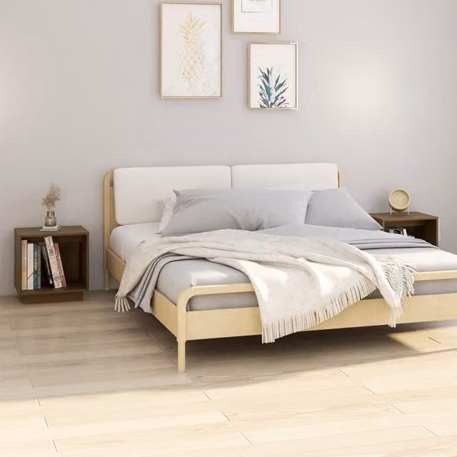 Berkfield Home Set of 2 Bedside Cabinets in Honey Brown Solid Wood Pine, W/D/H: 40 x 30 x 40 cm