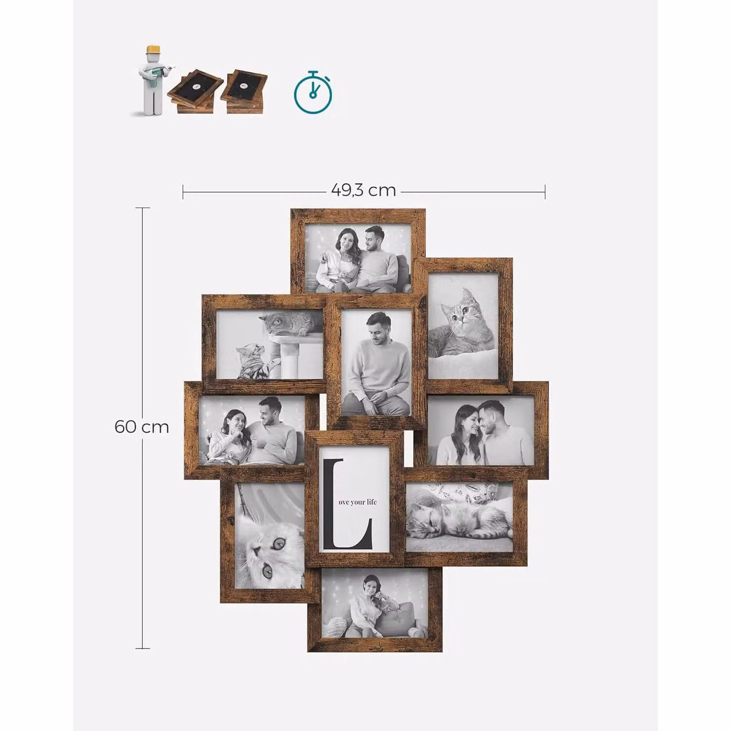 SONGMICS Wall Photo Gallery Display Set in Brown, 10x15 cm – 3