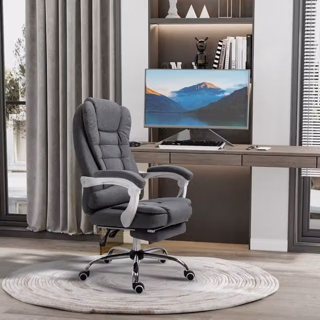 Vinsetto Ergonomic Office Chair with Footrest in Grey and White Fabric