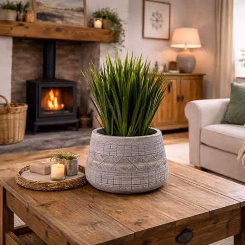 Leaf Large Grey Embossed Composite Planter W/D/H: 39.0 x 22.0 x 39.0 cm