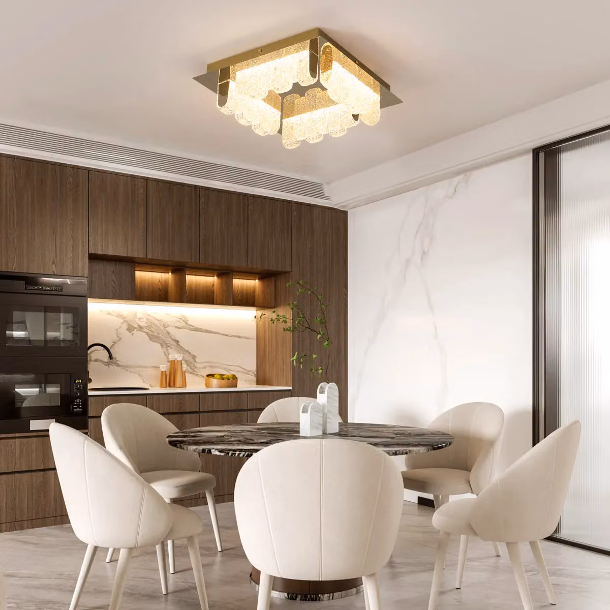 Garwarm 4-Light LED Acrylic Flush Mount Ceiling Light in Metallic Gold, Diameter: 32 cm – 5