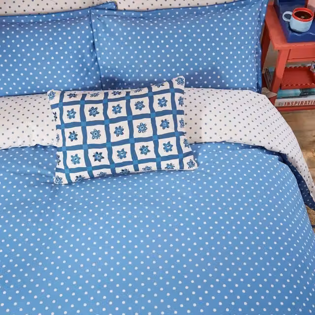 Land & Shore Sora Blue Floral Reversible Cotton Double Duvet Cover and Pillowcase Set, W: 140 cm, L: 200 cm