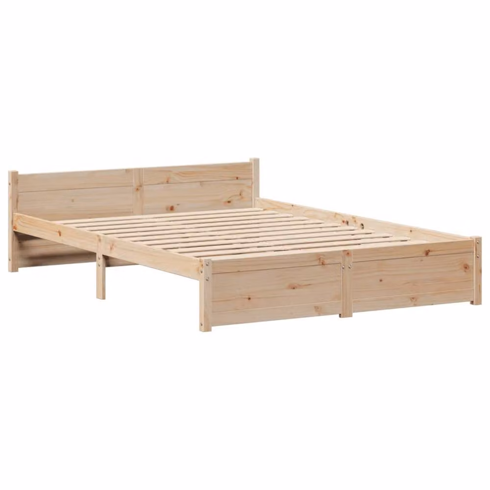 Berkfield Home Small Double Bed Frame with Headboard in Beige, Solid Pine Wood, W/D/H: 120 x 200 cm – 2