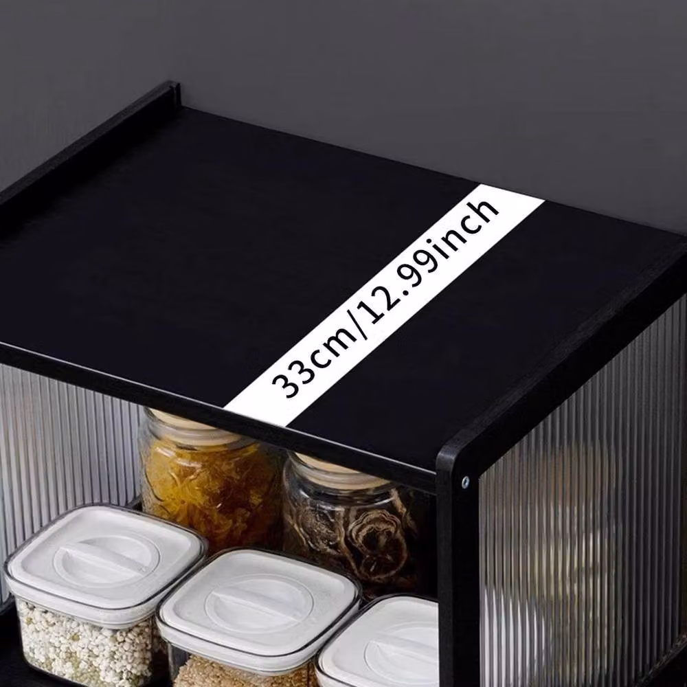 SPETLEK Black Bamboo Kitchen Pantry Cabinet with 4 Layers and Integrated Lighting, W/D/H: 33 x 33 x 107 cm – 2