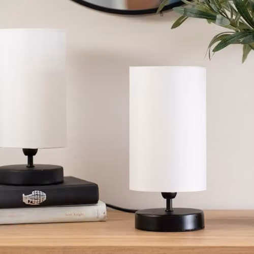 ValueLights Black Cylinder Touch Dimmable Table Lamp with White Fabric Shade – 2