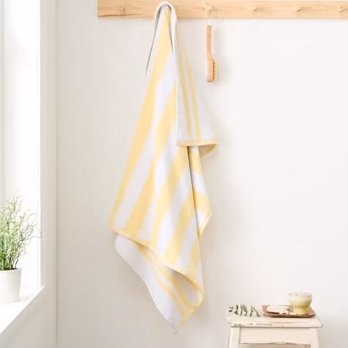 Bianca Reversible Stripe Cotton Jacquard Bath Sheet in Yellow W: 100 cm, H: 150 cm