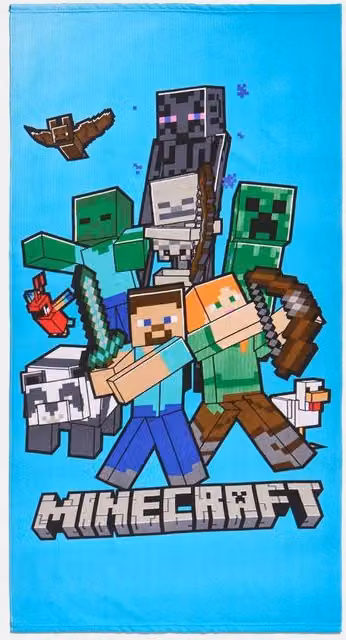 OHS Kids Minecraft Microfibre Beach Bath Towel, Blue, Quick Drying and Fluffy