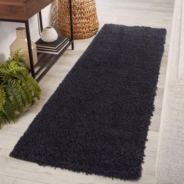 Desire Rugs Plain Black Fluffy Shaggy Area Rug, W/D: 60 x 220 cm