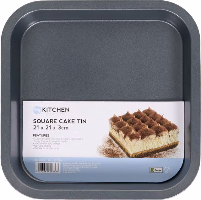 My Kitchen Non-Stick Square Carbon Steel Cake Tin, Dark Grey