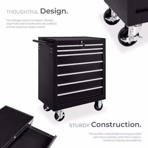 tectake Lockable Rolling Tool Chest with 7 Drawers in Black Steel – 4
