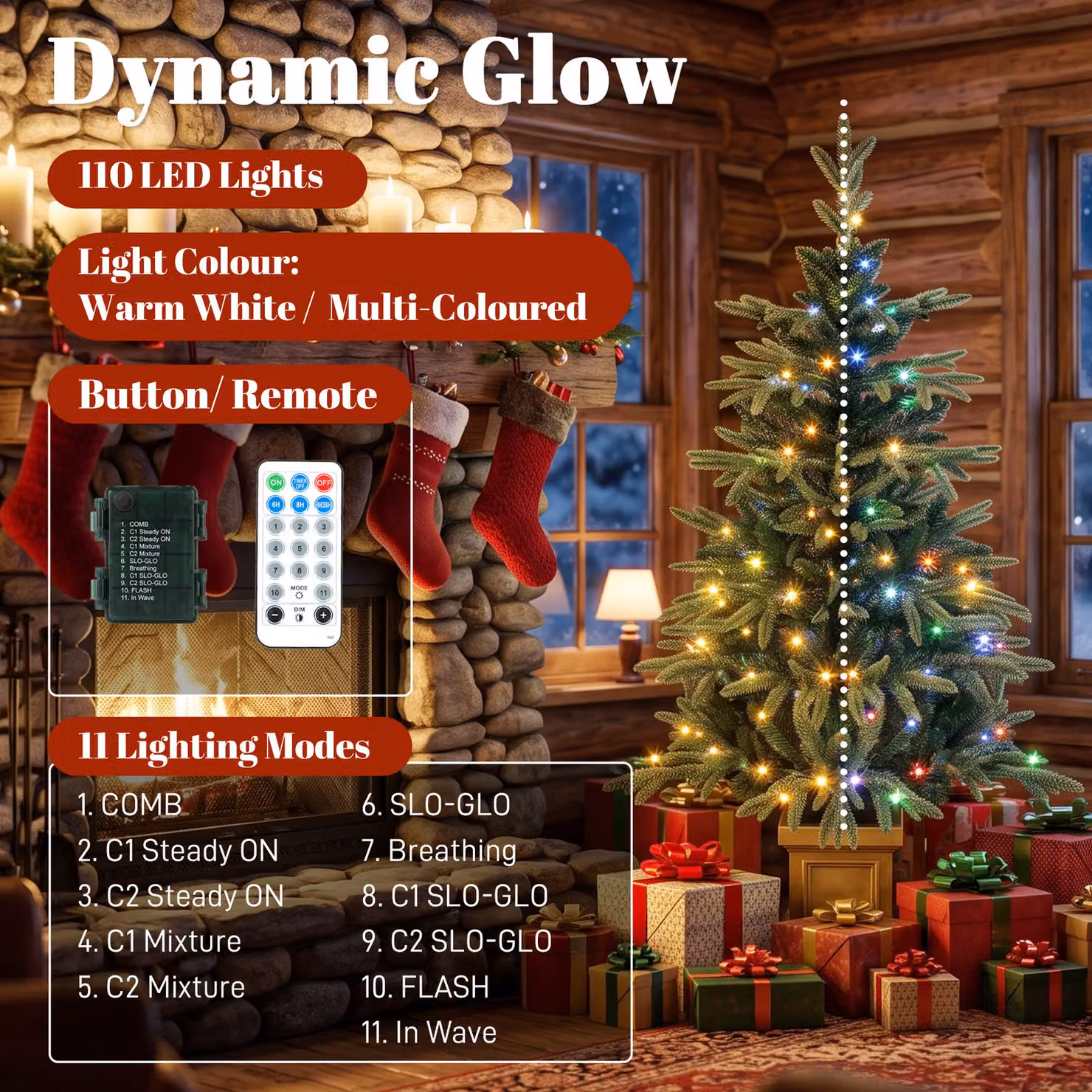 HOMCOM Set of 2 Green 4ft Artificial Aspen Fir Christmas Trees with Multicolour LED Lights and Remote Control – 5
