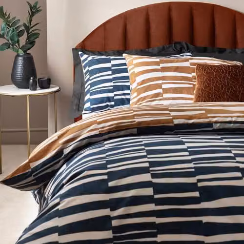 HOEM Piper Striped Cotton Rich Reversible Duvet Cover Set in Bronze and Blue, King Size (180 x 200 cm) – 2