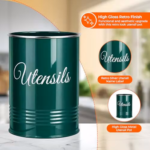 Innoteck Metal Utensil Holder and Cutlery Organiser Pot in Green with Non-Slip Base – 2