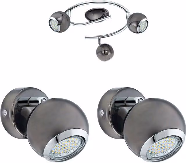 Loops Adjustable Round Metal Ceiling Spot Light and 2x Matching Wall Lights in Silver Chrome – 1