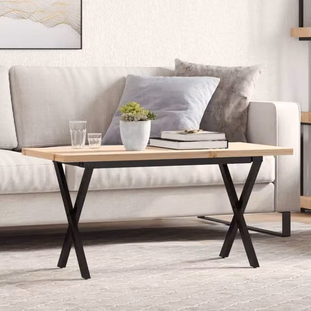 Berkfield Home X-Frame Coffee Table in Brown Solid Pine and Steel, W: 100 cm, D: 50 cm, H: 45.5 cm – 1