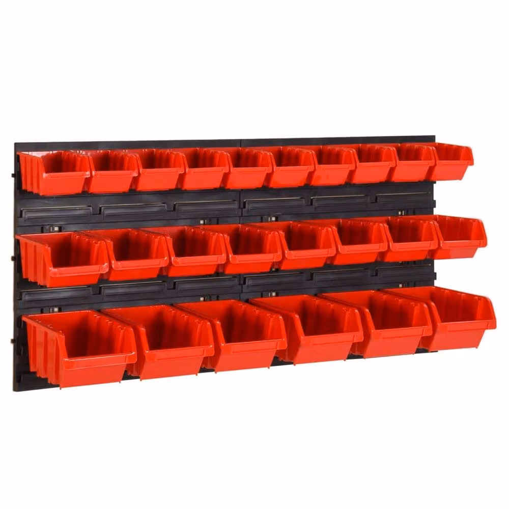 Berkfield Home 26 Piece Red and Black Wall Mounted Polypropylene Workshop Shelf Set, W: 77 cm, D: 39 cm – 2