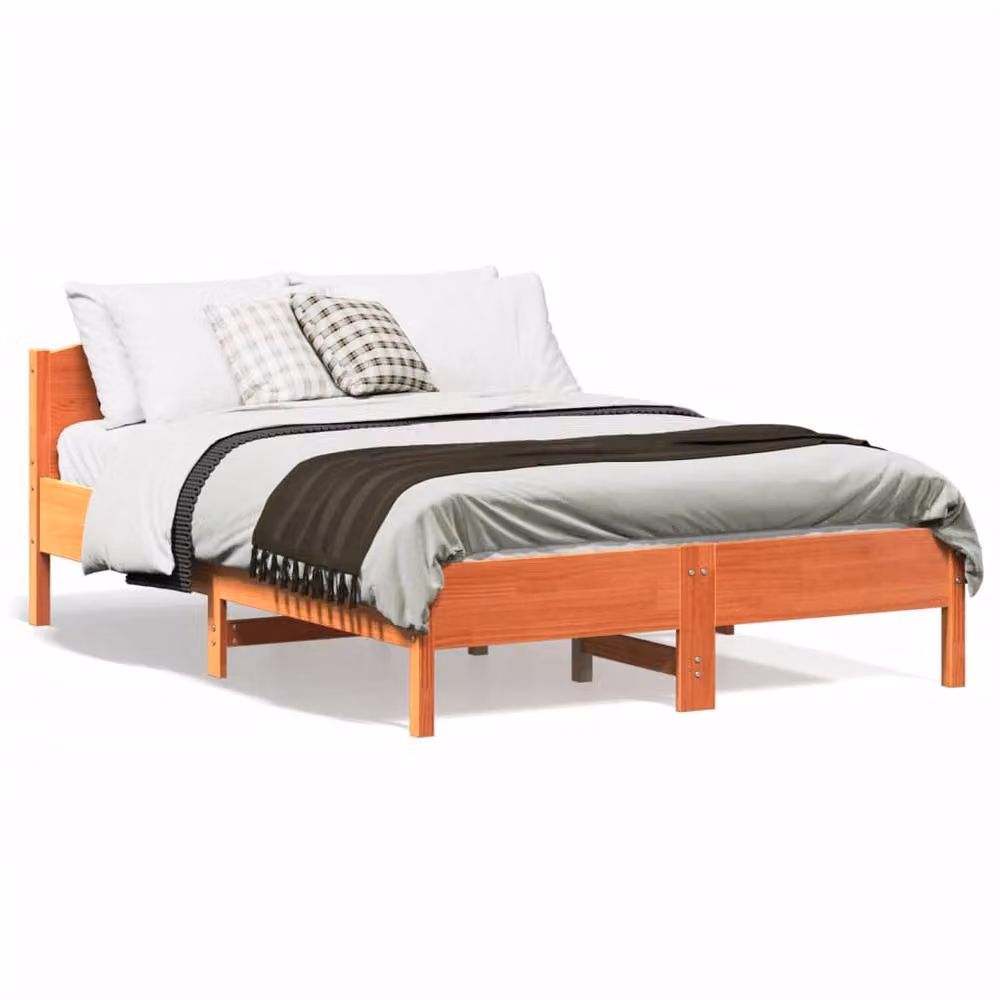 Berkfield Home Beautiful Solid Wood Pine Bed Frame in Waxed Brown, W/D/H: 140.5 x 190 x 74.5 cm – 2