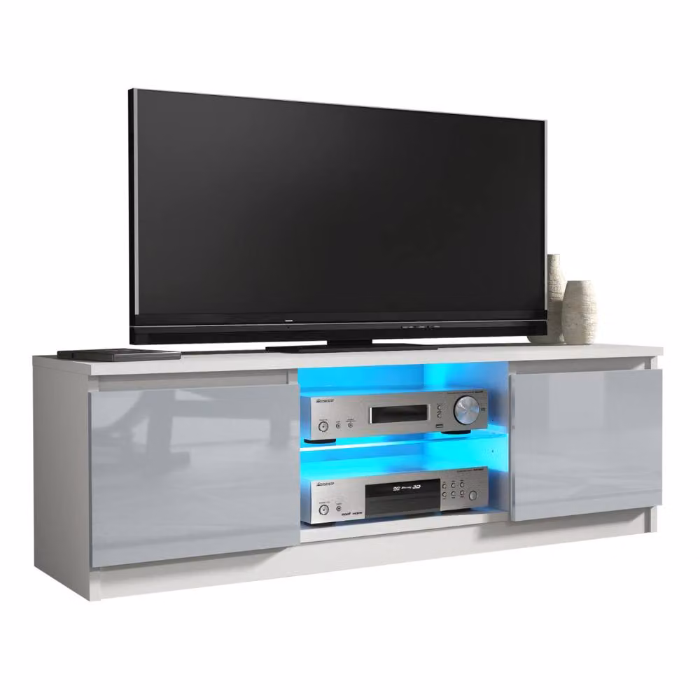 Mex Furniture LTD Aura TV Unit in White and Grey Gloss with LED Lights, W: 120 cm, D: 38 cm, H: 40 cm – 3