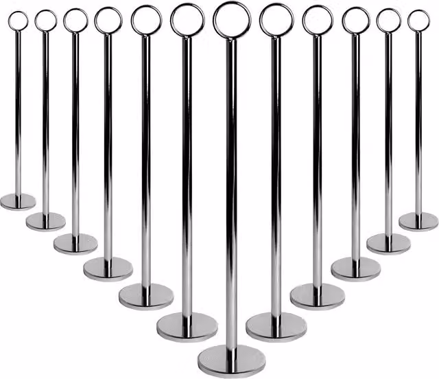 Argon Tableware Set of 12 Silver Stainless Steel Freestanding Wedding Table Number Holders, Height: 30 cm