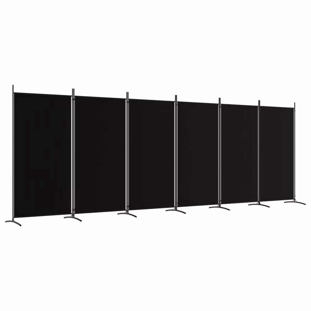 Berkfield Home 6-Panel Durable Room Divider in Black Fabric and Matt Metal, W: 520 cm, H: 180 cm – 3