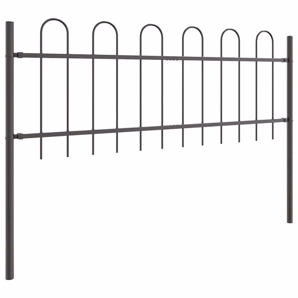 Berkfield Home Grey Steel Hoop Top Garden Fence with Round Top, W: 8.5 m, H: 1.1 m – 3