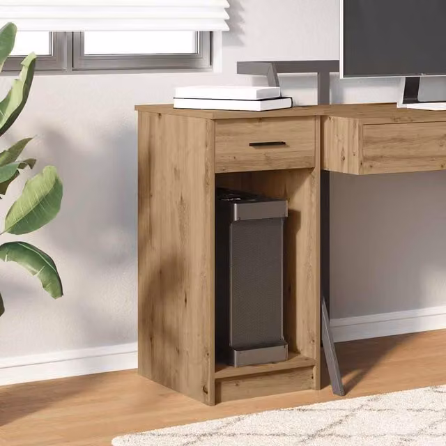 Berkfield Home Durable Computer Tower Stand with Drawer in Artisan Oak Brown, W/D/H: 35 x 45 x 77 cm