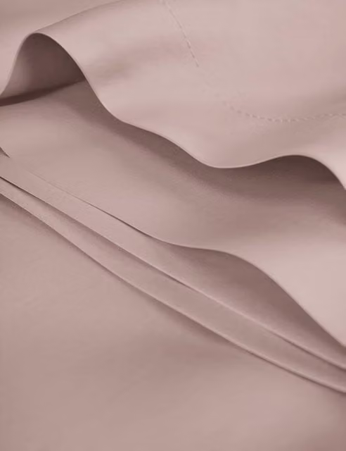 M&S Egyptian Cotton 400 Thread Count Mako Satin Silky Flat Sheet, Blush Pink, W: 140 cm, L: 200 cm
