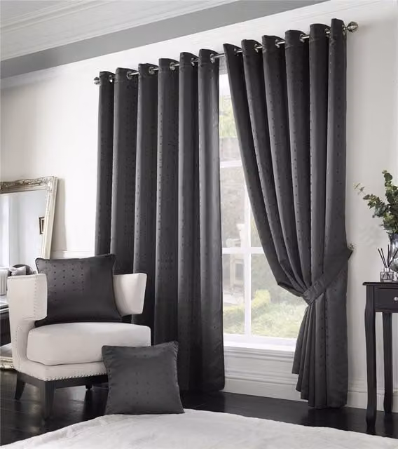Luxury Living Adi Lined Ring Top Eyelet Curtains in Charcoal, Width: 168 cm, Drop: 229 cm