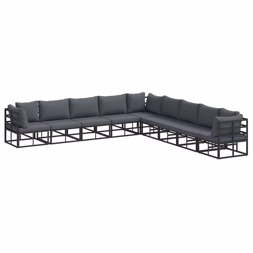 Berkfield Home 9 Piece L-Shape Garden Sofa Set in Black with Powder Coated Aluminium Frame, W/D/H: 353 x 353 x 71 cm – 3