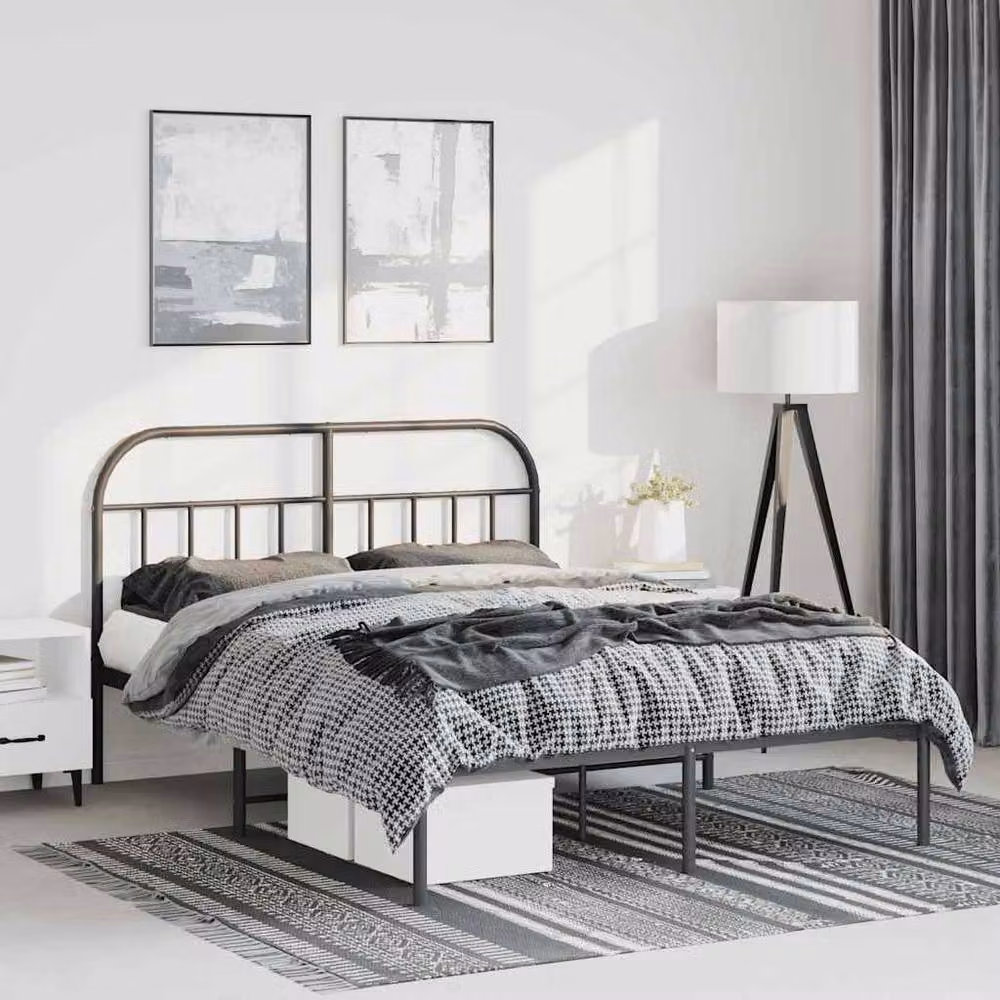 Berkfield Home Metal Bed Frame with Headboard in Black, W/D/H: 150 x 200 cm – 2