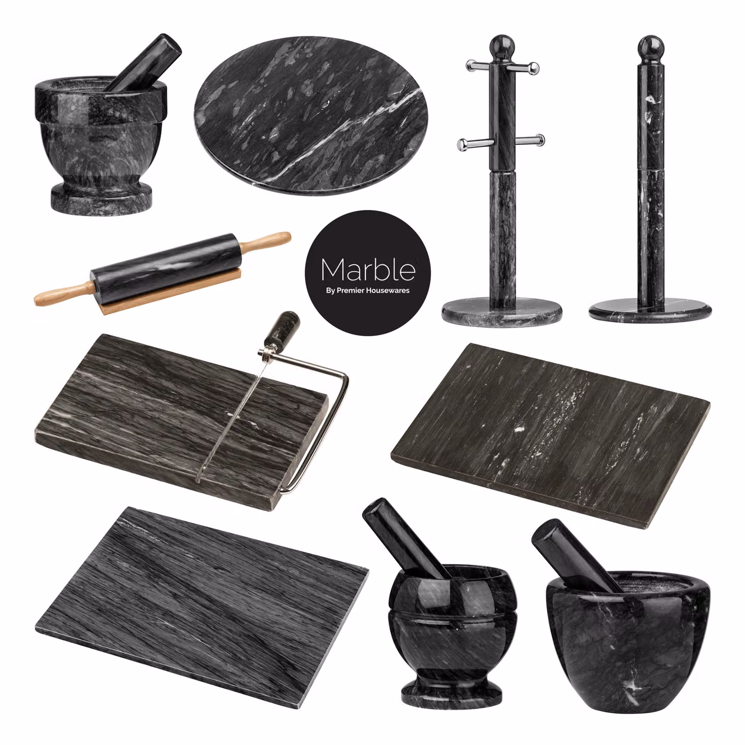 Orsina Black Marble Large Rectangular Chopping and Serving Board, W: 41 cm, D: 31 cm, H: 2 cm – 3
