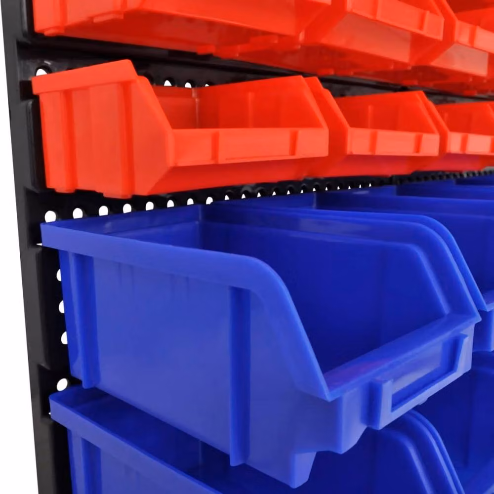 Berkfield Home 30 Piece Wall Mounted Plastic Garage Storage Bin Set in Blue and Red – 3