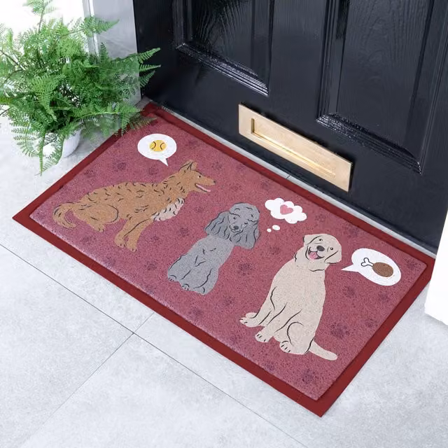 Artsy Mats Dog Thoughts Red Indoor Outdoor Non-Slip Washable Doormat