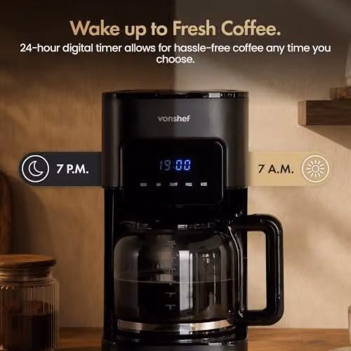 VonShef Retro Digital Filter Coffee Machine, 1.5L, Black – 3