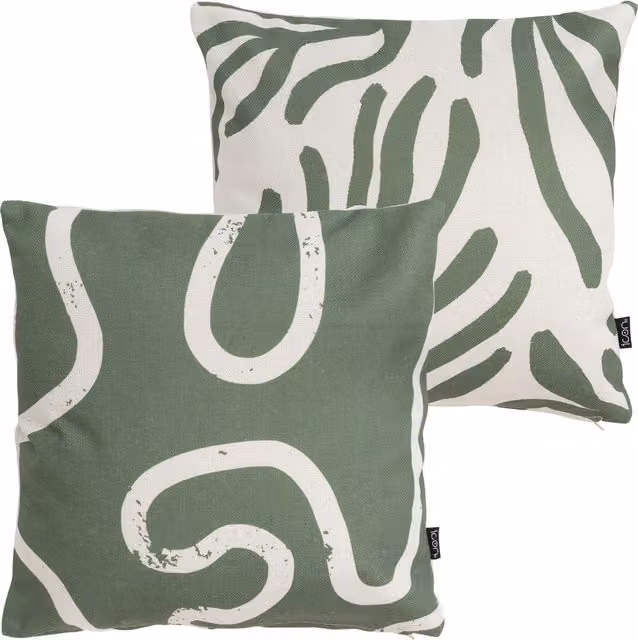 icon Kyoto Graphic Fabric Indoor and Outdoor Square Cushions, Set of 2 - Green
