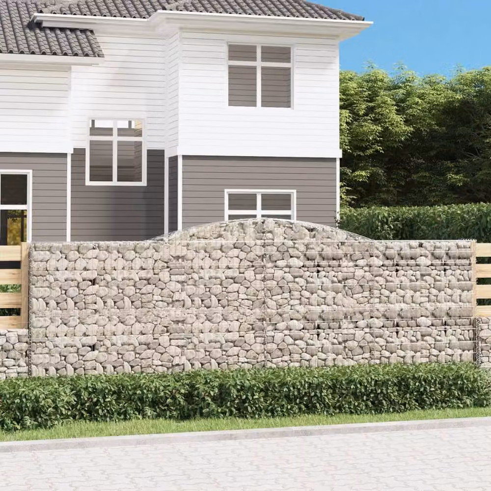 Berkfield Home Arched Gabion Basket in Silver Galvanised Steel, W: 400 cm, D: 50 cm, H: 140-160 cm – 2