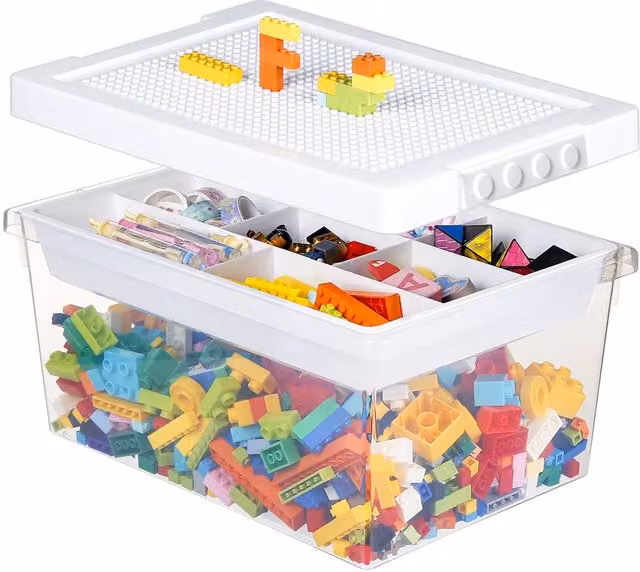 Greentainer Stackable Plastic Storage Boxes with White Lids and Removable Tray in Transparent and White – 1
