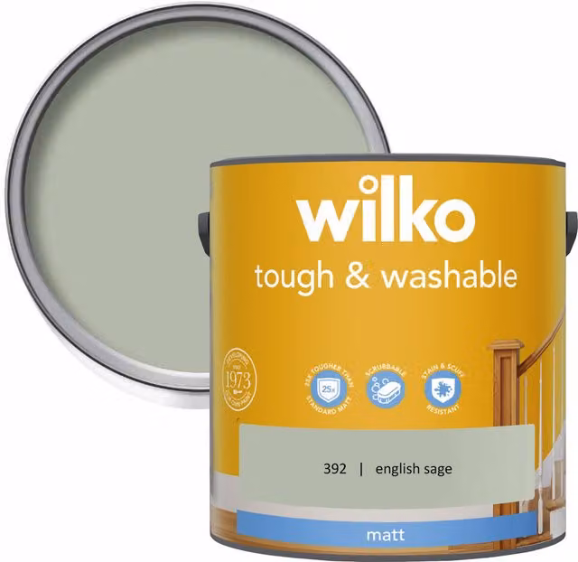 wilko Tough and Washable Matt Emulsion Paint, Green, 2.5 l