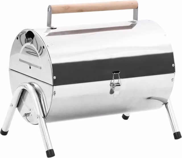 Berkfield Home Portable Tabletop Charcoal BBQ Grill in Silver Stainless Steel with Double Grids