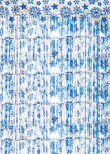 Netagon Blue Shimmer Tinsel Curtain with Snowflake Design, W: 1 m, H: 2.5 m – 1