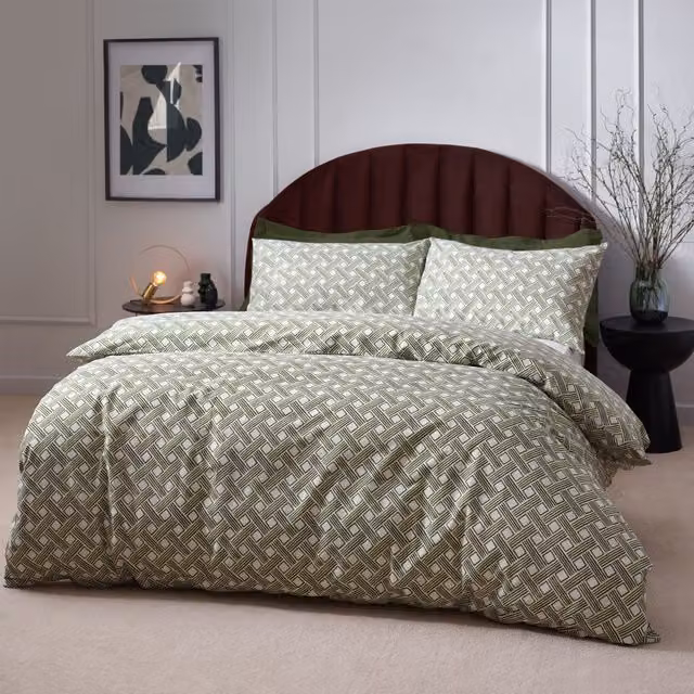 Make it a Home Watercolour Basketweave Reversible Cotton Duvet Cover Set, Green, Single (90 x 200 cm)