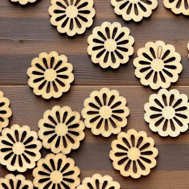 Syntego Pack of 50 Decorative Rustic Wooden Daisy Flower Embellishments in Brown and Beige