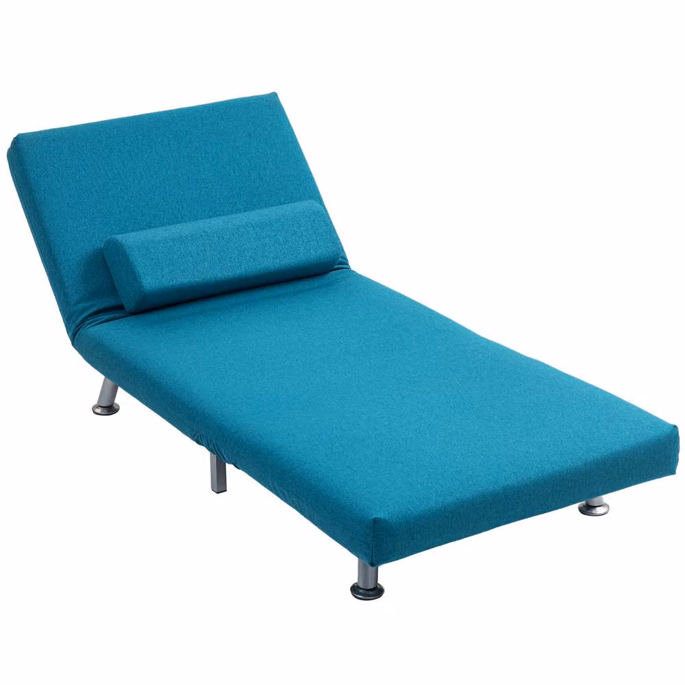 STILVORA 3-in-1 Blue Fabric Chair Bed with Five-Position Back and Metal Frame – 4