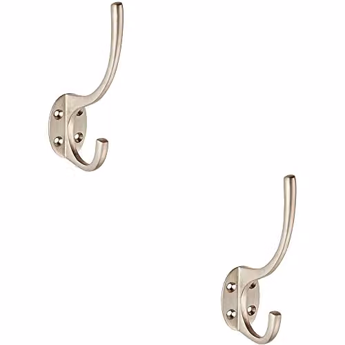 Loops 2 Pack Victorian Hat and Coat Hooks on Oval Backplate in Satin Nickel, 64mm Projection