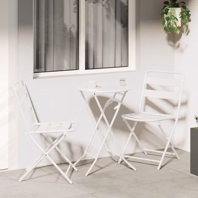 Berkfield Home 3 Piece Folding Bistro Set in White Matt Steel – 1